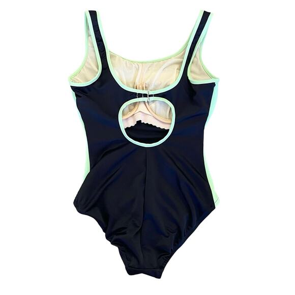 Miraclesuit One-Piece Swimsuit 10DD Black Green Stripe Full Coverage Sporty - Picture 2 of 12